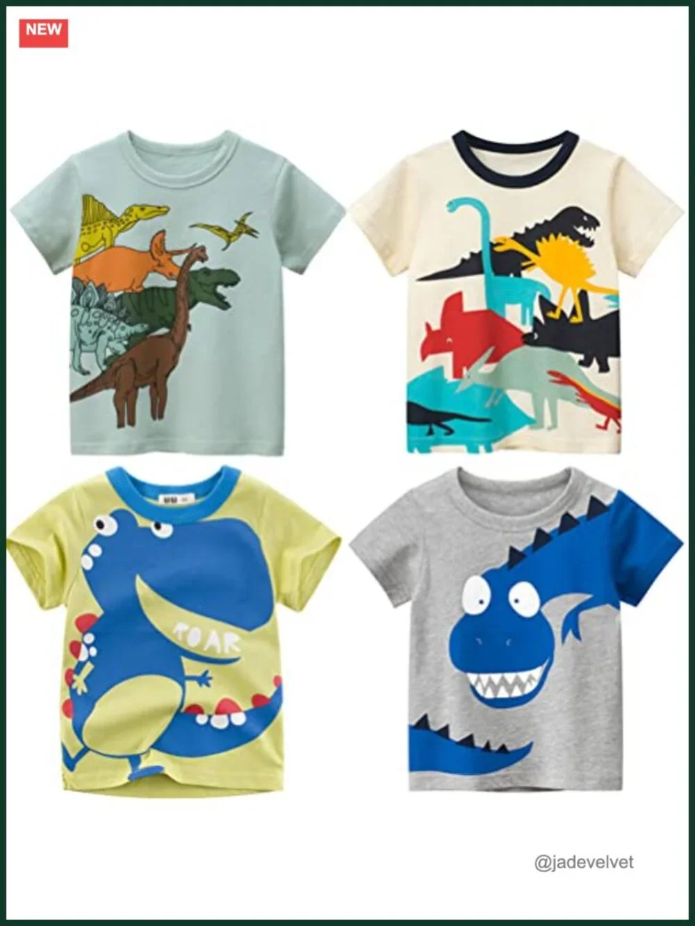 4 Pack Toddler Boys Dinosaur Shark Truck Graphic Tees Short Sleeve T-Shirts